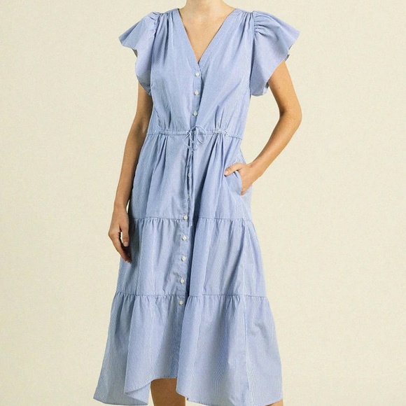 Trovata Kristi Blue/White Striped Dress - size Large - Picture 2 of 4